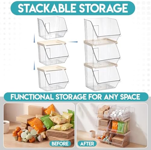 6 Pcs Stackable Plastic Storage Bins, Open Front, Clear - Image 3