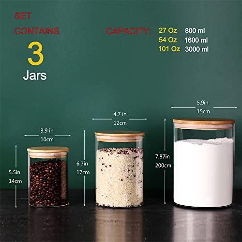 Tzerotone Glass Flour and Sugar Containers, Set of 3 Large Glass Flour Canister with Airtight Lids, Pantry Storage Containers for Suger, Rice, Salt (100 OZ/54 OZ/27 OZ) - Image 2