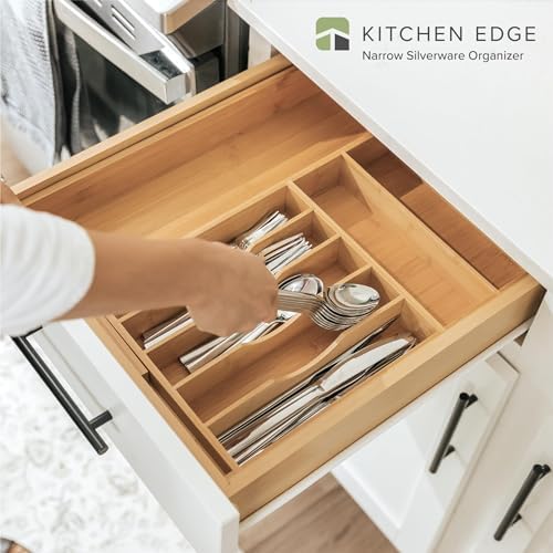 KitchenEdge Silverware & Utensil Drawer Organizer, 10.5-19 in, Bamboo | Cutlery, flatware, food-safe contract grade, kitchen drawer fit - Image 2