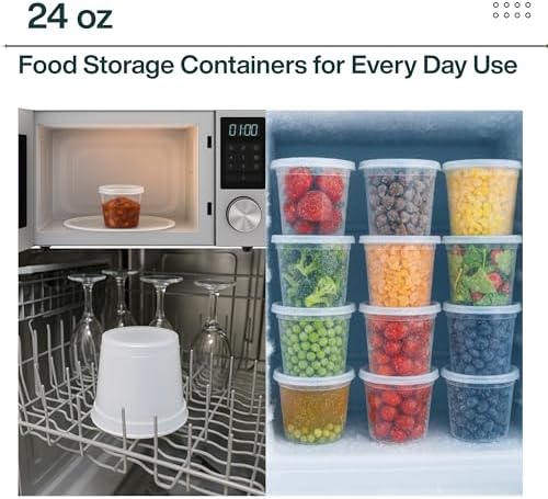 24oz [50 set] Heavy Duty Plastic Deli Container | BPA-Free Food Storage with Airtight Leak‑Proof Lids | Microwave, Freezer & Dishwasher Safe – Stackable, Bulk Reusable Soup & Meal Prep Tub - Image 3