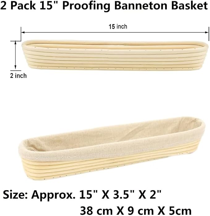 15 Inch Proofing Baskets for Baguette, Bread Banneton Baking Bowls 2 Pack, Making Baguette Bread with Beautiful Pattern and Shape - Image 3