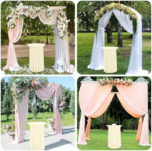 4 Packs Beige Round Cocktail Table Skirt 32"x 43" - Image 7