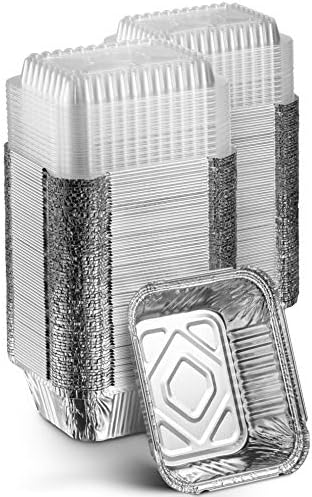MontoPack Disposable Takeout Pans with Clear Lids | 1lb Capacity Aluminum Foil Food Drip Containers with Strong Seal for Freshness & Spill Resistance | Earth, Eco-Friendly & Recyclable 100Pack 5x4” by MontoPack