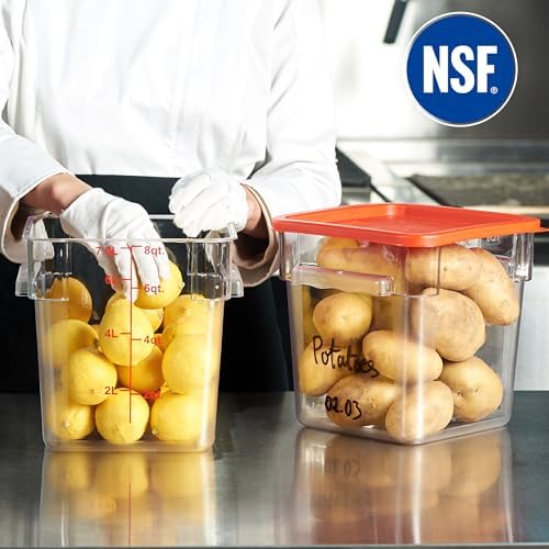 CURTA 4 Pack Food Storage Container with Red Lid - NSF Listed Commercial Grade in 8.0 Qt - Square, Clear, Polycarbonate - Image 3