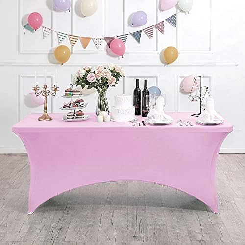 MDS® Pack of 12 Spandex Tablecloth 4FT Tight Fitted Stretch Table Cover – Washable Wrinkle-Free Reusable Elastic Patio Tablecloth for Wedding, Party, Banquet, Trade Show, Event Décor - Pink - Image 3