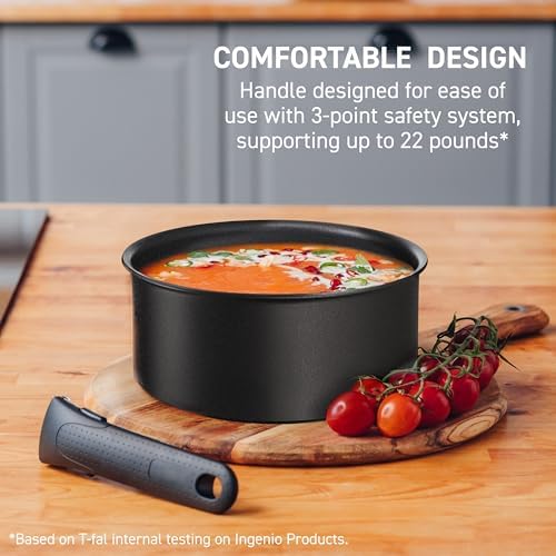 T-fal Ingenio Expertise Non Stick Cookware Set 10 Piece, Induction, Oven Broiler Safe 500F, Stackable Cookware, Pots and Pans Set, RV, Camping, Frying Pans, Dishwasher Safe, Detachable Handle,Black - Image 5