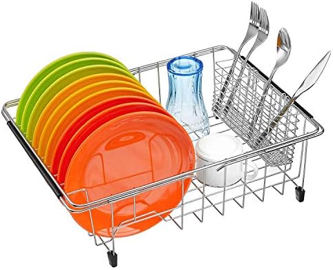 SANNO Stainless Steel Cutlery Utensil Holder Silverware Organizer Rack Dish Drying Rack with Stainless Steel Utensil Holder Large Dish Rack Drainer - Image 5