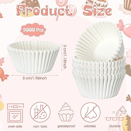 Jinei 5000 Pcs 5000 Pcs Cupcake Liners Bulk, 1.97" White Paper Muffin Cups | Disposable Standard Paper Cupcake Wrappers, Wedding Birthday Party Favor, for Baby Shower Festivals - Image 2