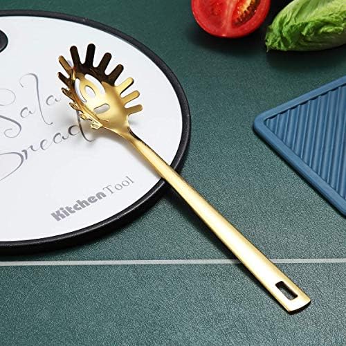 Gold Spaghetti Spoon, Berglander Pasta Server With Titanium Gold Plating, Stainless Steel Spaghetti Server For Cooking, Pasta Fork, Noddle Fork, Dishwasher Safe, Easy to Clean - Image 4