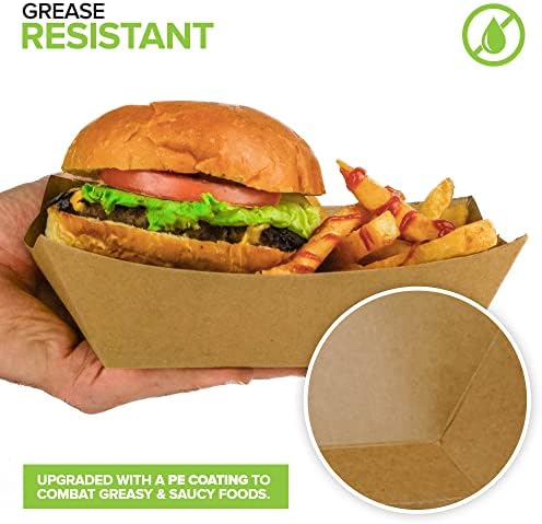 Stock Your Home [500 Pack Extra Large Disposable Brown Kraft Paper Food Trays, 3-Lb Concession Tray, Serving Boats for Party Snacks, Taco Bar, Seafood, Nachos Plates - Image 5