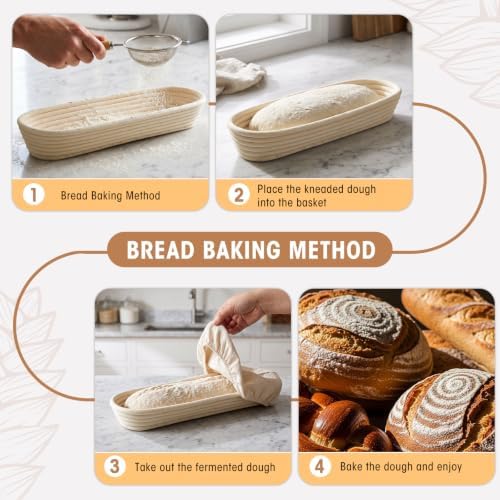 Vesici 15 Inches Baguette Banneton Proofing Basket 10 Pack with Linen Liner Baguette Banneton Bread Baking Baskets Rattan Dough Proofing Baskets for Home Bake, Bakers Supplies, Baking Gifts - Image 3