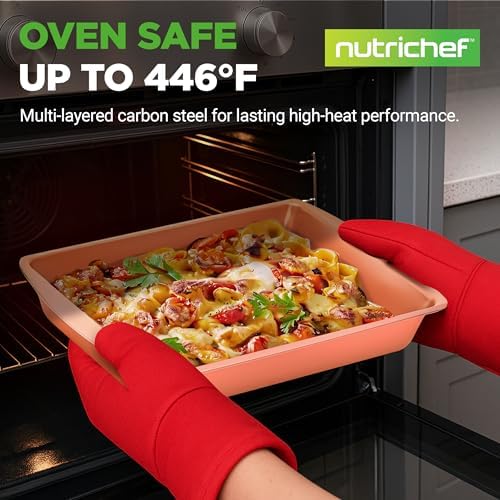 NutriChef 5-Piece Bakeware Set – Premium Non-Stick, Stackable Kitchen Baking Pans with Silicone Handles – Includes 3 Cookie Sheets, Baking Pan & Lid – Perfect for Cakes, Cookies & Brownies - Image 2