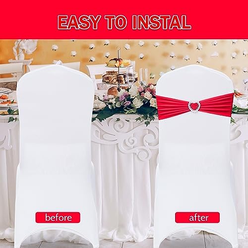 Pack of 30 Spandex Chair Sashes Bows Stretch Chair Cover Band with Buckle Slider Universal Elastic Chair Ties for Wedding Banquet Party Event Decoration (Ruby) - Image 4