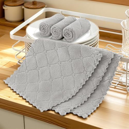Homaxy Super Soft 12 Pack Coral Velvet Dish Cloths, 7" x 9", Grey - Image 6