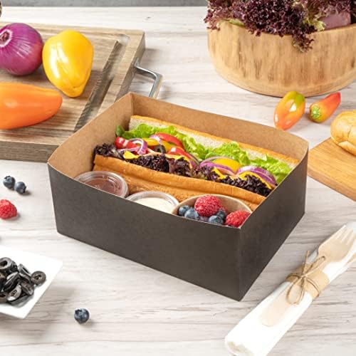 Restaurantware Bio Tek 8.4 x 6 x 3.5 Inch Burger Trays 100 Disposable Paper Food Trays - Recyclable Sturdy Black Paper Movie Snack Trays For Meals Snacks And Baked Goods - Image 4