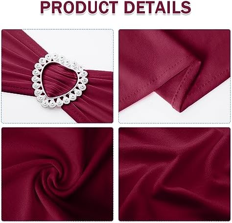 Pack of 30 Spandex Chair Sashes Bows Stretch Chair Cover Band with Buckle Slider Universal Elastic Chair Ties for Wedding Banquet Party Event Decoration (Burgundy) - Image 3
