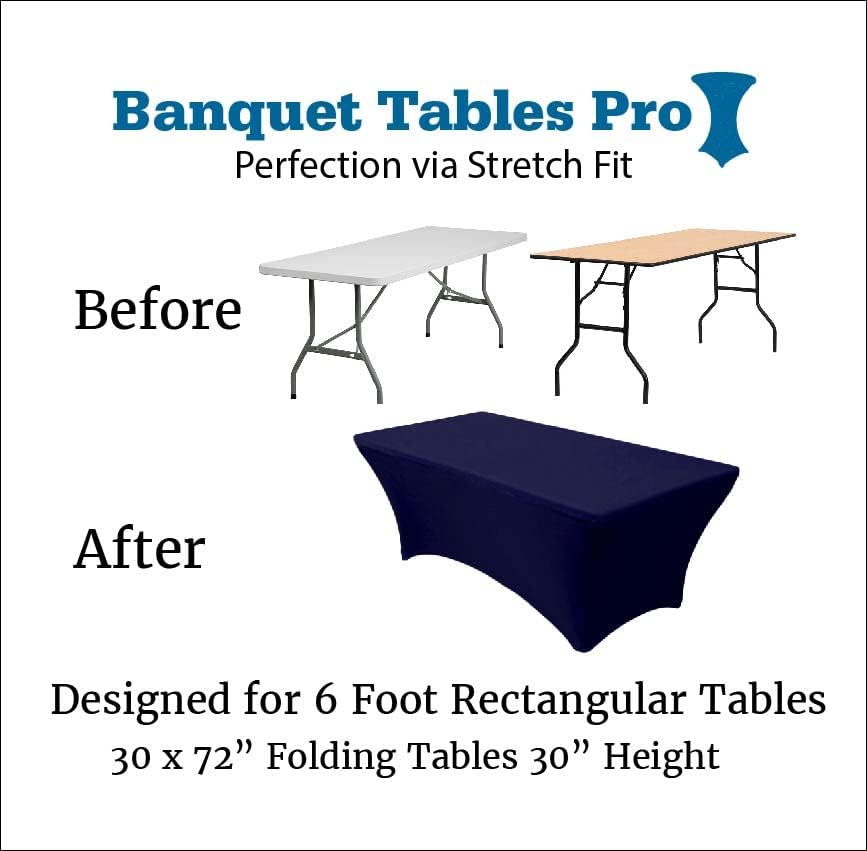 Banquet Tables Pro 6 ft Navy Blue 10 Pack Stretch Tight Fit Spandex Rectangular Folding Tablecover for 30Wx72Lx30H Folding Patio Tables, Banquet,Party - Image 2