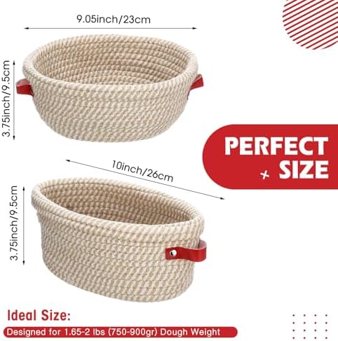 Gejoy 6 Set Cotton Rope Banneton Bread Proofing Basket with Cloth Liner and Plastic Scraper Banneton Dough Sourdough Proofing Bowls Kit for Home Sourdough Bakers (Round, Oval, 9'', 10'') - Image 4