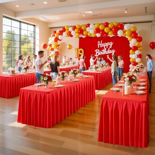 8 Pack Red Rectangle Tablecloth 8 FT Stretch Spandex Fitted Table Cloth for 8 Foot Rectangle Tables Banquet Tablecloths Wrinkle Free Table Cover Skirt Ruffle Tablecloth for Party Wedding Birthday - Image 4