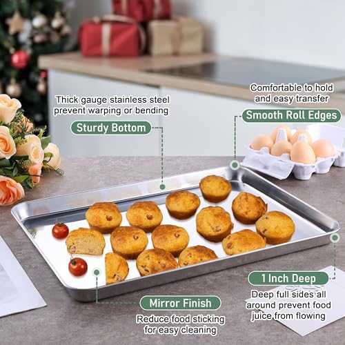 Homikit Baking Sheet with Wire Rack Set (1 Pan+1 Cooling Rack), 16" x 12" | Stainless Steel Jelly Roll Pan with Grid Cooling Rack, Nonstick Baking Cookie Bacon Tray for Oven Cooking, Dishwasher Safe - Image 3