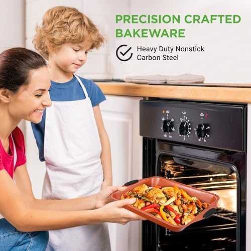 NutriChef 8-Piece Baking Pans Set - Nonstick Bakeware Set w/Silicone Handles, Includes 12 Cup Muffin, Round Cake, Pizza, Loaf & Square Pan, & Cookie Sheet - Dishwasher Safe & Easy Cleanup - Copper - Image 6