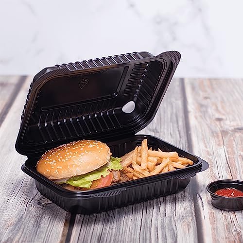Karat Clamshell Take Out Food Containers [9"x6" - 250 ct] Durable, Microwavable, Stackable, Crack-Resistant To Go Boxes | Black - Image 4
