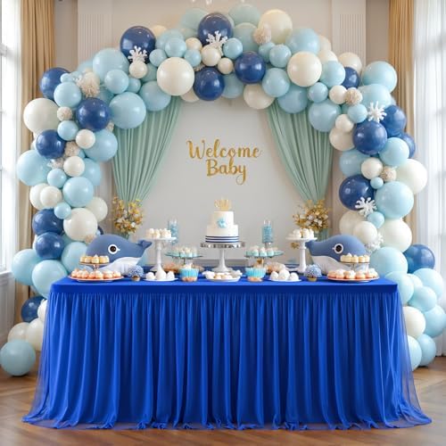 Royal Blue Tulle Tablecloth for 8 Foot Rectangular Tables 8ft Royal Blue Table Cloths Rectangle Wrinkle Free Table Cover with Skirt for Wedding Birthday Party Baby Shower Banquet Buffet Cake Cocktail by Suppromo