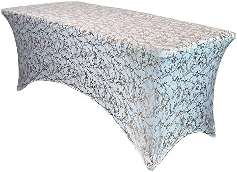 YOUR CHAIR COVERS 8 ft Spandex Rectangular Table Cover, White/Gold Marbling by YourChairCovers