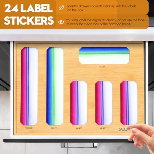 Bamboo Ziplock Bag Organizer for Kitchen Drawer & Wall Mount, Food Storage Baggie Holder, Fits Gallon Quart Sandwich Snack Freezer & Slider Bags, No Assembly, 6 in 1,Natural Color - Image 5