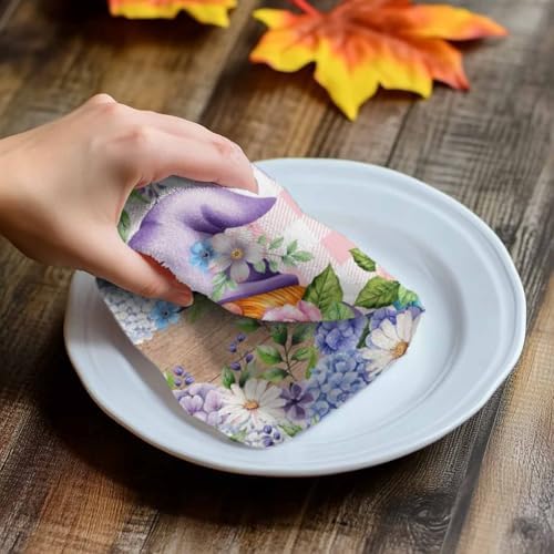 Spring Gnomes Kitchen Towels Set of 4 Watercolor Purple Blue White Floral Leaf Pink Plaid Wood Grain Decorative Dish Towels Ultra Soft Microfiber Absorbent Dishcloths for Kitchen Drying,18x28 In - Image 6
