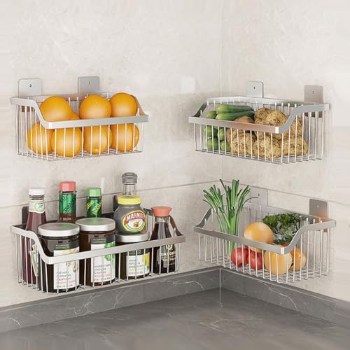 4 Set Hanging Wall Mount Storage Baskets, Multiuse Sturdy SUS304 Stainless Steel Organizing Baskets for Home Kitchen, Bathroom, Pantry Utility, Laundry Organizer,L15.75Inch, D 6.3Inch, H 4.75Inch - Image 5