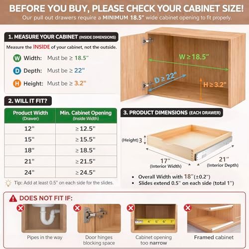Sintuff 4 Pack Wooden Pull out Tray Cabinet Organizer, 18'' X 21'' - Image 2