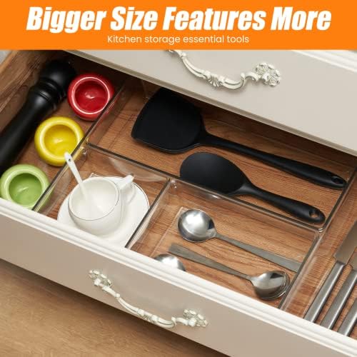 9 Pack Clear Plastic Drawer Organizer Set, Acrylic Non Slip Non Cracking Kitchen Drawer Storage Tray Large Size Divider, Multifunctional Storage for Cosmetics, Bathroom, Tools, Kitchen and Office - Image 6