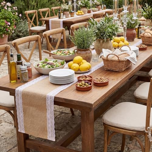 Tatuo 12 Pcs Burlap Table Runners with Lace 12 X 72 Rustic Jute,Cute - Image 6
