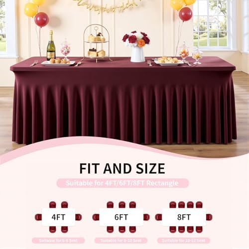Spandex Tablecloth 6FT Rectangle Table Cover 4 Pcs Burgundy Wrinkle-Free - Image 4