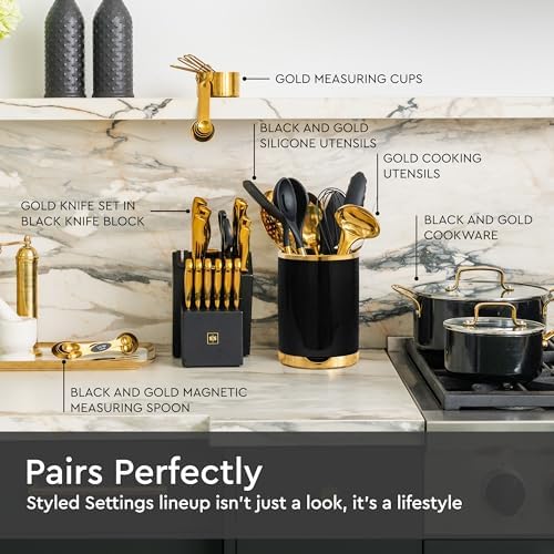 STYLED SETTINGS Black and Gold Utensil Holder with Built-in Spoon Rest | 2-Piece Black and Gold Spatula Holder, Kitchen Accessory, Utensils Not Included - Image 4