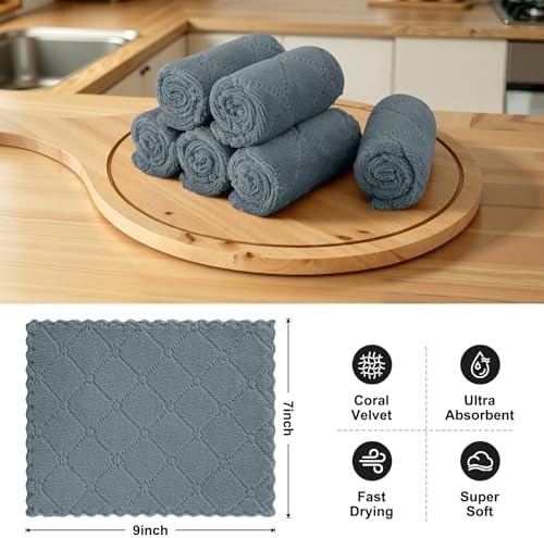Homaxy Super Soft 12 Pack Coral Velvet Dish Cloths, 7" x 9", Dark Grey - Image 2