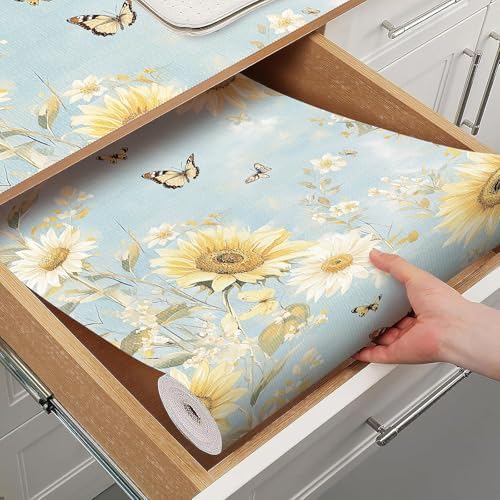 Quttisay Floral Shelf Liner Non Adhesive Kitchen Drawer Liner 12in x 10ft by Quttisay