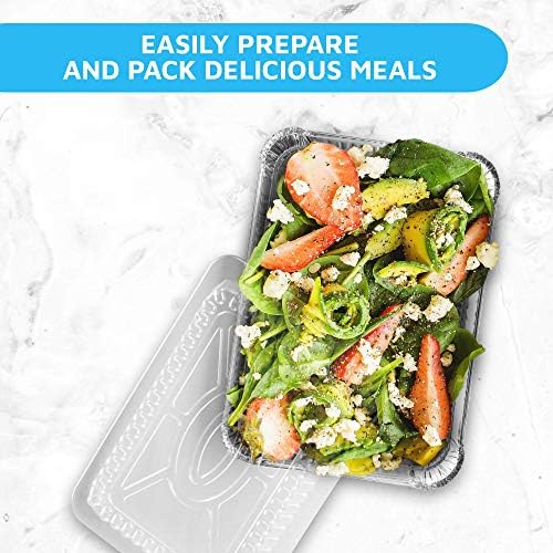 MontoPack Disposable Takeout Pans with Clear Lids | 2lb Capacity Aluminum Foil Food Drip Container with Strong Seal for Freshness & Spill Resistance | Earth, Eco-Friendly & Recyclable 100Pack 8x5.5” - Image 6