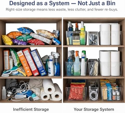 MOONEDGE 10 Pack Clear Plastic Storage Organizer Bins, 4 Large & 6 Narrow - Image 3