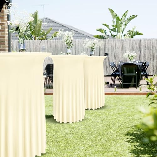 4 Packs Beige Round Cocktail Table Skirt 32"x 43" - Image 6