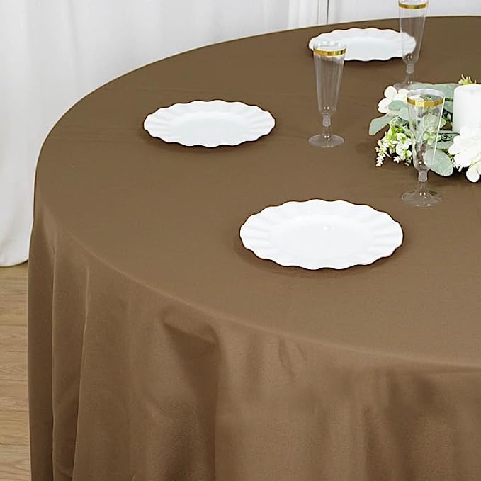 BalsaCircle 10 pcs 108 inch Taupe Round Washable Polyester Easy-Care Tablecloth for Indoor and Outdoor Bridal Shower Wedding Table Buffet Table Parties Events Kitchen Dining - Image 5