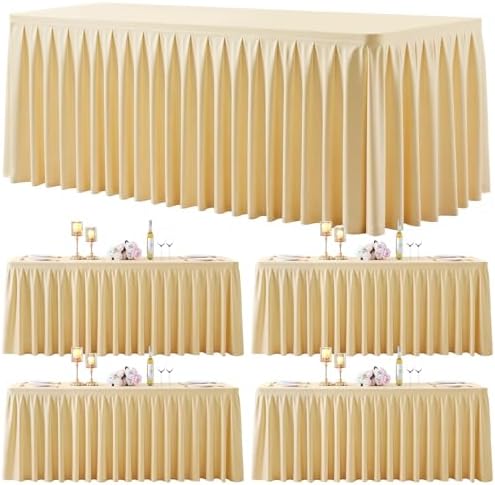 4 Pack Beige Rectangle Tablecloth 8 FT Stretch Spandex Fitted Table Cloth for 8 Foot Rectangle Tables Banquet Tablecloths Wrinkle Free Table Cover Skirt Ruffle Tablecloth for Party Wedding Birthday by Tao-GePartyDecorations