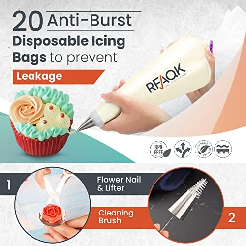 RFAQK Icing Piping Bags and Tips Set, Cake Decorating Kit with Numbered Russian Piping Tips, Pastry Bags for Cookie Cupcake Cake Decoration, Cake Decorating Tips Set with Booklet and E-book - Image 7