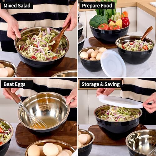 Black Mixing Bowls with Lids Set of 7, Stainless Steel Nesting Bowl with Khaki Lid for Non-slip Mixing Prepping Storing Serving, 7 Sizes-7/3.6/2.7/2.1/1.5/1/0.8 QT - Image 5