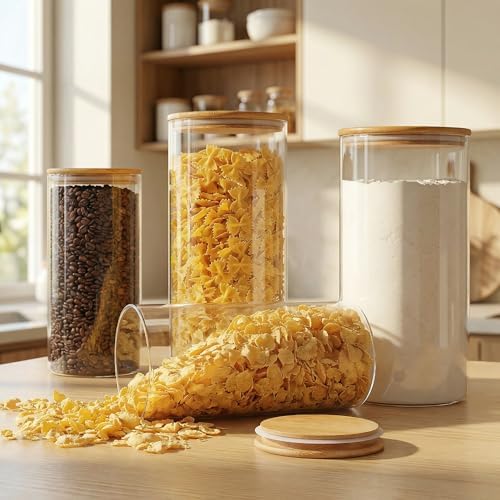 Large Glass Storage Containers with Bamboo Lids for Flour & Sugar, 4 Pack - Image 2