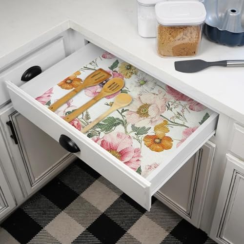 Quttisay Floral Shelf Liner Pink Cabinet Liners for Shelves 15.7In x 10FT - Image 3