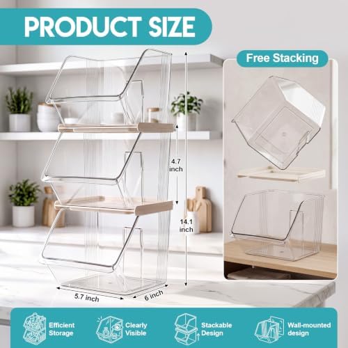 9 Pcs Clear Plastic Storage Bins Stackable Pantry Storage Organizer Kitchen Cabinet Organizers Ideal Containers for Tea Sugar Bag Coffee Pod Office Fridge Caddy - Image 2
