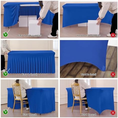 Leegleri 4 Pack Royal Blue Spandex Table Clothes for 6ft Rectangle Tables, Wrinkle Free Fitted Tablecloths for Parties, Weddings, Banquets, Baby Showers - Image 5