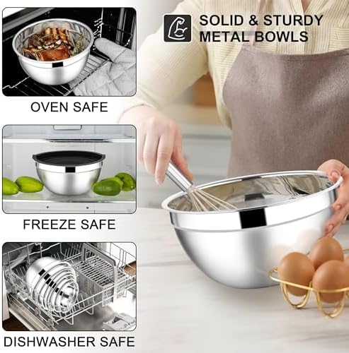 E-far Stainless Steel Mixing Bowls, 7PCS Mixing Bowls with Airtight Lids - Image 6